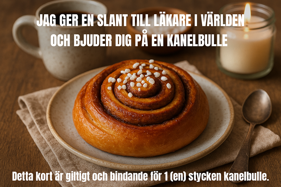 Kortmotiv som säger att du ger bort en kanelbulle på kanelbullens dag.