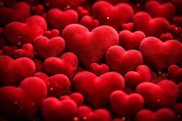 Många röda hjärtan som romantiskt digitalt kärlekskort