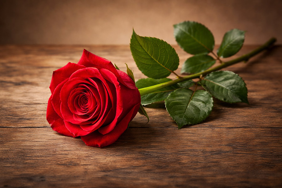 En ensam röd ros som romantiskt digitalt kärlekskort